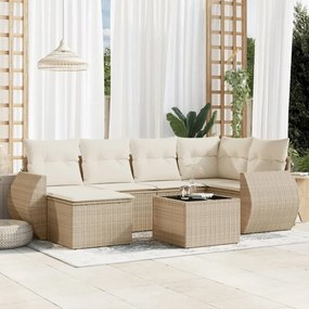 vidaXL 7 pcs conjunto de sofás p/ jardim com almofadões vime PE bege