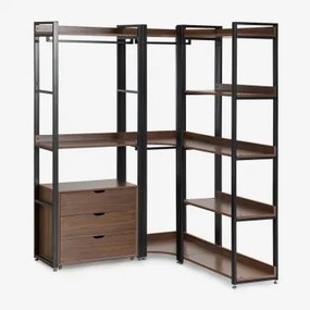 Armário Modular Aberto De Canto De 3 Peças Com Gavetas Em Aço E Mdf Ariaster Preto - Sklum