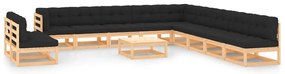 12 pcs conj. lounge jardim c/ almofadões antracite pinho maciço