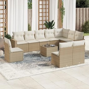 11 pcs conjunto sofás de jardim c/ almofadões vime PE bege