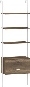 Estante de parede forma de escada com 2 gavetas com estrutura metálica Estante aberta de exposição 60 x 30 x 184 cm Branca