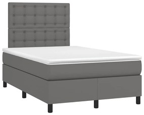 Cama box spring c/ colchão/LED 120x190cm couro artificial cinza