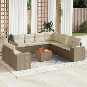 vidaXL 10 pcs conjunto de sofás p/ jardim com almofadões vime PE bege