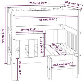 Cama para cães 75,5x63,5x70 cm madeira de pinho maciça branco