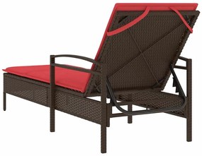 Espreguiçadeira com almofada marrom 63x200x81 cm vime sintético (apena