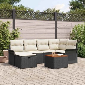 Conjunto de Sofá para Jardim vidaXL de 7 peças com Almofadas Preto Rat