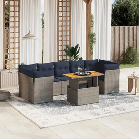 vidaXL 8 pcs conjunto sofás p/ jardim c/ almofadões vime PE cinzento