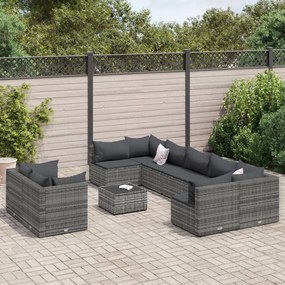 vidaXL 10 pcs conjunto sofás de jardim c/ almofadões vime PE cinzento