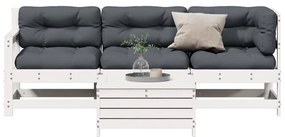 vidaXL 4 pcs conj. lounge de jardim c/ almofadões pinho maciço branco