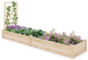 Floreira de Jardim elevado com 2 vasos e treliça Kit de vasos de madeira para pátio exterior e varanda 235 x 63 x 102 cm Natural