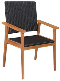 5 pcs conjunto de jantar para jardim vime PE preto e castanho