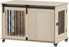 Móvel Gaiola para Cães com Rodas 2 Portas com Fecho para Cães Médios e Grandes 100x56x65 cm Carvalho