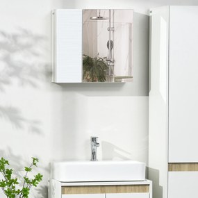 Armário de Casa de Banho com Espelho, 2 Portas e Prateleiras Ajustáveis, 48x15x45 cm, Branco