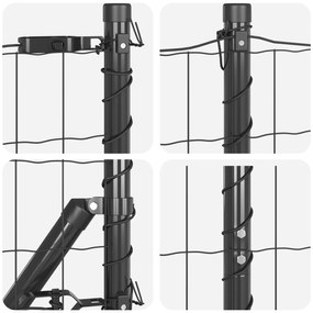 Cerca Euro com 7 Postes Espinhosos 1.4x10 m Aço Galvanizado Cinza