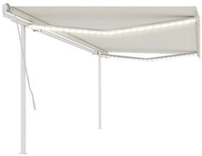 vidaXL Toldo retrátil manual com luzes LED 5x3 m cor creme