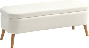 HOMCOM Banco de armazenamento, banco com 65 L de espaço, tecido Teddy-Fleece, madeira de seringueira, 120 x 42 x 45 cm, Creme branco | Aosom Portugal