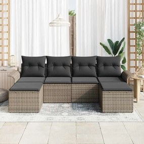 Conjunto de 6 Peças de Sofá de Jardim com Almofadas Cinzento Rattan de