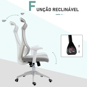 Cadeira ergonômica giratória altura ajustável e reclinável até 120º posição de bloqueio 64x61x120,9-128,9 cm Cinza