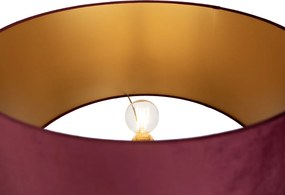 Candeeiro de pé tripé preto com abajur vermelho com interior dourado 50cm - Puros