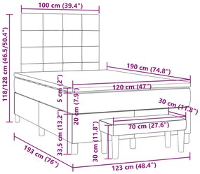 Cama boxspring c/ colchão 120x190cm tecido castanho-acinzentado