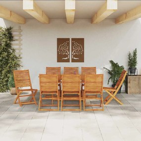 Conjunto de Jantar de Jardim Manual 9 pcs Castanho Largo