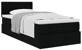 Estrutura de cama otomana com colchão preto tecido