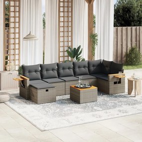 vidaXL 8 pcs conjunto sofás de jardim c/ almofadões vime PE cinzento