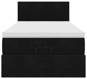 Estrutura de cama otomana com colchão preto 80x200cm veludo