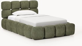 Cama de solteiro estofada em teddy-bouclé com arrumação Tayla