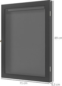 Moldura tipo T para camisolas, com porta-acrílico e forro interno em feltro, 71 x 6,5 x 89 cm, preta
