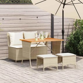 4 pcs conjunto de jantar p/ jardim c/ almofadões vime PE bege