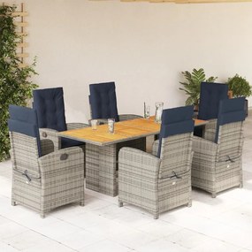 vidaXL 7 pcs conjunto de jantar p/ jardim com almofadões vime PE bege