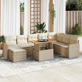 vidaXL 9 pcs conjunto sofás jardim com almofadões vime PE/acácia bege