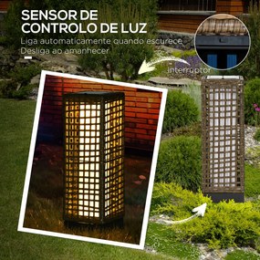Candeeiro Solar de Jardim em Vime Sintético – 15,5x15,5x46 cm – Marrom