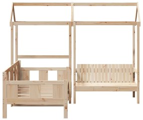 Conj. de sofá-cama e banco c/ telhado 90x190 cm pinho maciço