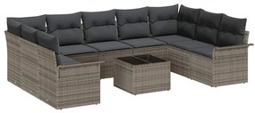 Conjunto de Sofá de Jardim de 9 Peças com Almofadas Rattan Poliéster P