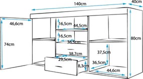 Aparador "Manvy" - 140x80x40 cm - Cinzento e Branco Brilhante - Design