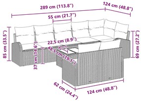 Conjunto de Sofá de Jardim vidaXL com Almofadas Marrom Rattan Poliéste