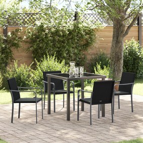Conjunto de Jantar de Jardim com 5 Peças e Almofadas VidaXL em Rattan Preto