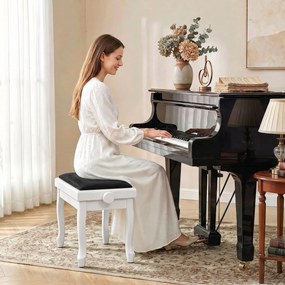 Banco de piano 61,5 L x 33 P x 45-56 A cm ajustável em altura de 45 a 56 cm, banco de teclado, assento almofadado em veludo, branco