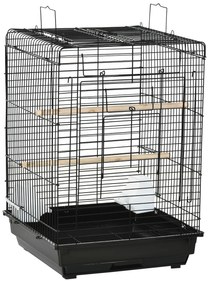 PawHut Gaiola para Pássaros com Teto Abatível 2 Poleiros 2 Comedouros e Bandeja Amovível para Canários Periquitos 40x40x59 cm Preto