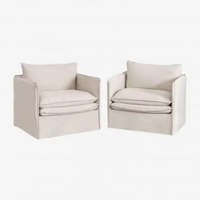 Pack De 2 Poltronas Com Apoios De Braços Em Linho E Algodão Grace Tecido Beige - Sklum
