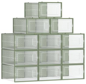 Caixas de sapatos transparentes, empilháveis e dobráveis, para calçado | SONGMICS | 33,3 x 23 x 14 cm | verde laurel | LSP12SG30.