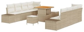 Conjunto de Sofá de Jardim vidaXL 11 Peças com Almofadas Bege em Ratta