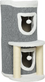 PawHut Arranhador para Gatos com Cama 2 Cavernas Postes de Sisal Tapete de Arranhar e Bolas para Brincar 50x36x76 cm Cinzento | Aosom Portugal