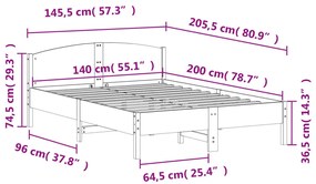 Cama sem colchão 140x200 cm madeira de pinho maciça branco