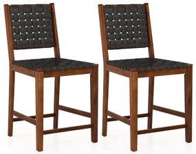 Bancos altos de couro sintético com encosto de vime para balcão de bar - preto