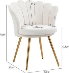 Poltrona em forma de concha, cadeira de Toucador, poltrona de veludo, poltrona de sala com pés em metal dourado e creme