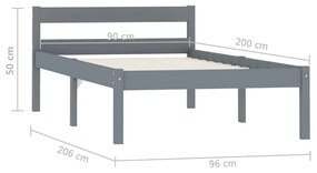 Estrutura de cama 90x200 cm madeira pinho maciço cinzento