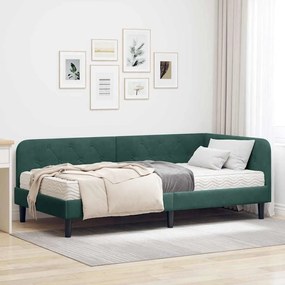 vidaXL Estrutura de Cama de Canto Verde Escuro 90 x 200 cm Veludo